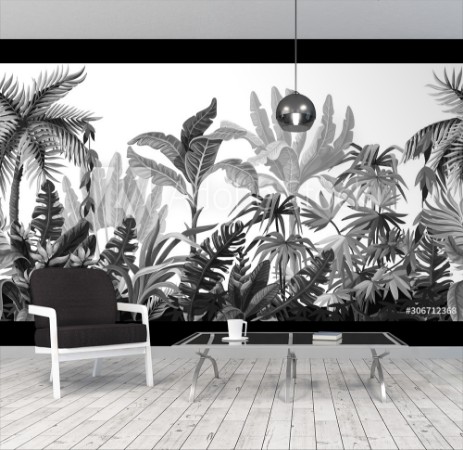 Picture of Seamless border with jungle trees in monochrome style